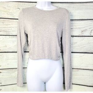 Antistar Gray Long Sleeve Side Ruched Crop Top Stretchy Lightweight Tee L